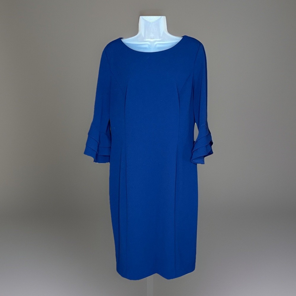 DKNY Dress Women 12 Blue Tiered Ruffle Sleeve Preppy Elegant Cocktail Office